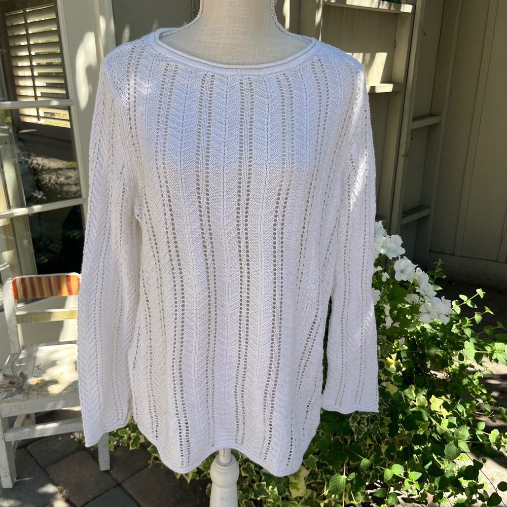 Tommy Bahama White Women's Crew Neck Linen Sweater